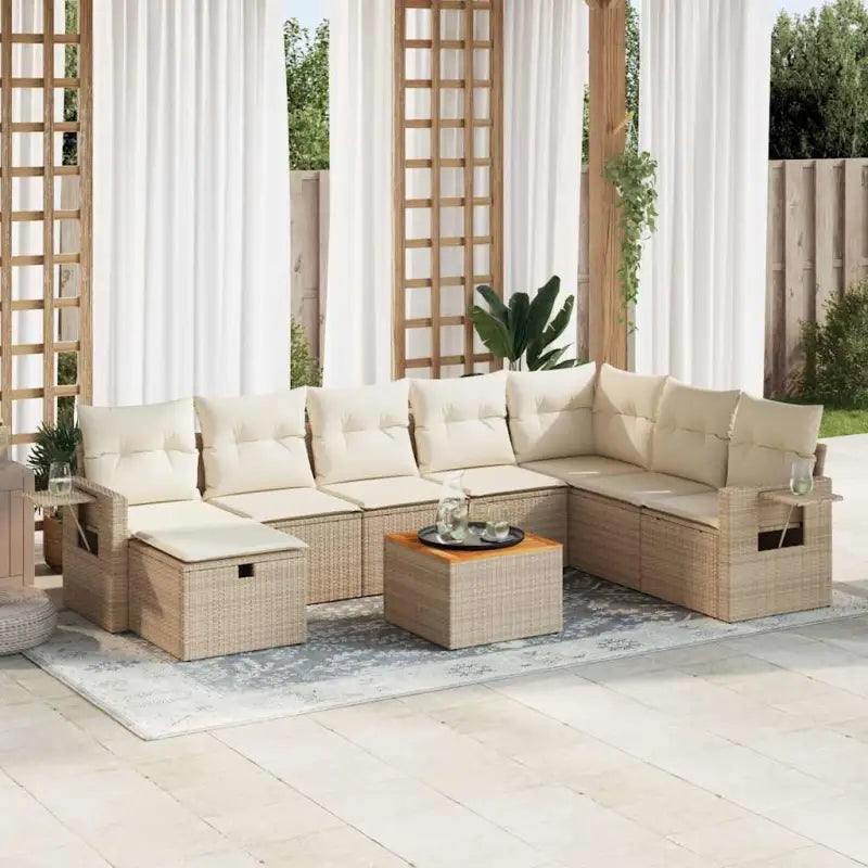 Lounge tuintafelset in beige materiaal en gepoedercoat staal - beige en crèmekleurig / met opbergruimte - Tuinsets