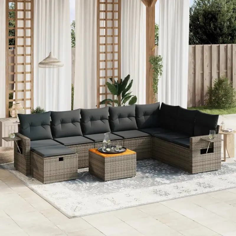 Lounge tuintafelset in beige materiaal en gepoedercoat staal - Grijs / zonder opbergruimte - Tuinsets