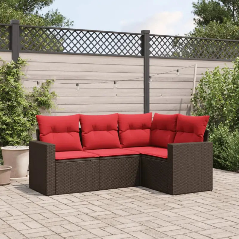 Lounge zithoek in zwart materiaal met gepoedercoat staal afmetingen - Bruin en rood / Zonder tafel - Tuinsets