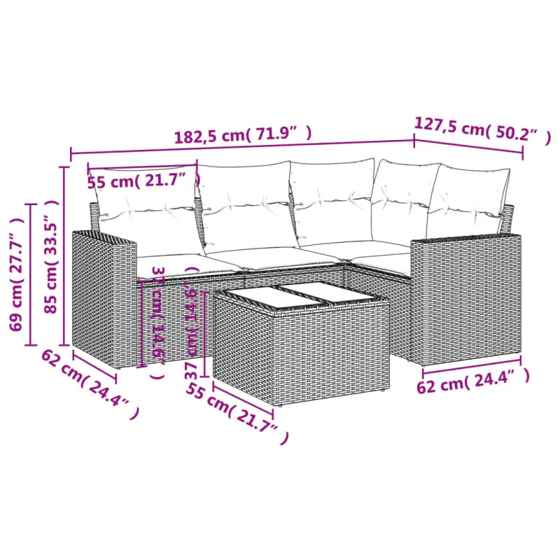 Lounge zithoek in zwart materiaal met gepoedercoat staal afmetingen - Tuinsets