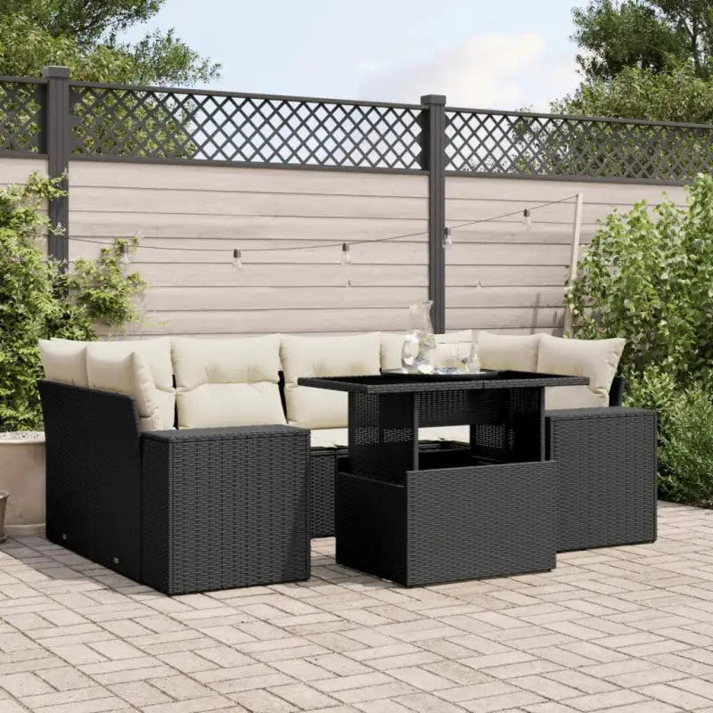 Loungebank in beige materiaal en gepoedercoat staal voor tuin en terras - Zwart en crème / zonder opbergruimte