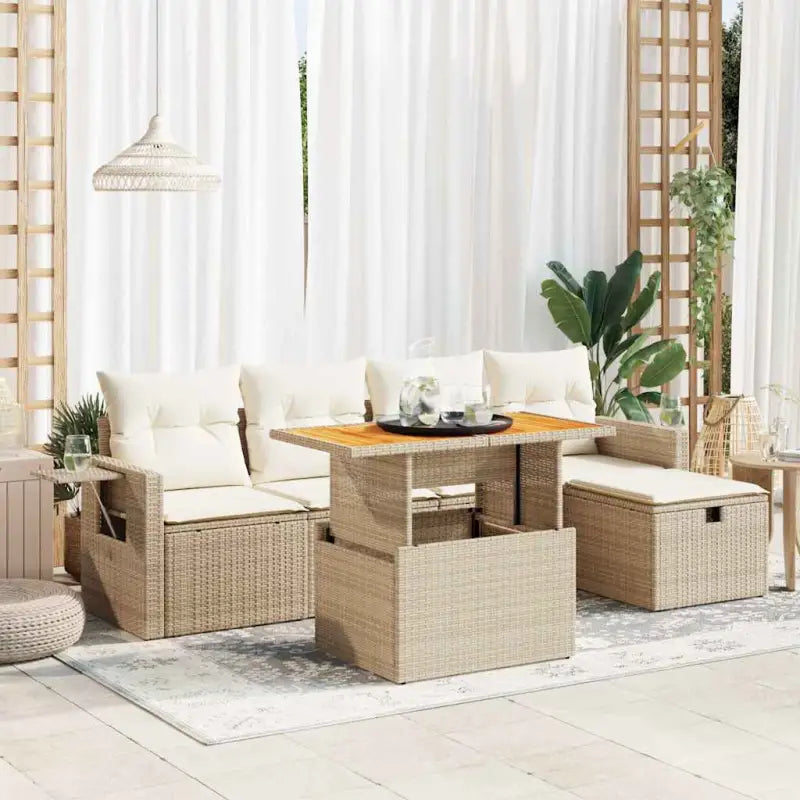 Loungebank in beige materiaal en gepoedercoat staal voor tuin en terras - beige en crèmekleurig / met opbergruimte
