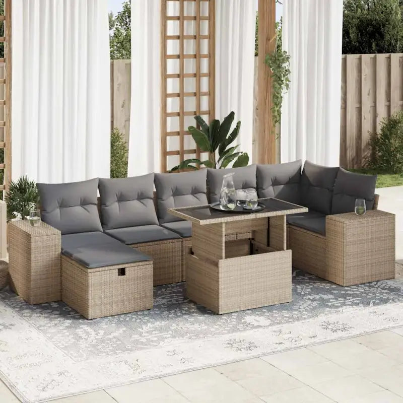 Loungebank in beige materiaal met gepoedercoat staal afmetingen - Beige en grijs / met opbergruimte - Tuinsets