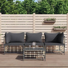 Loungebank in poly rattan en antraciet materiaal voor buitenplezier - 1 / Donkergrijs / 2x hoek + midden + Tafel