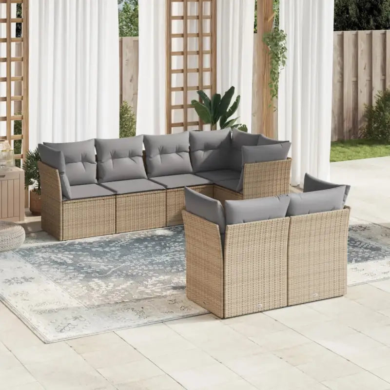 Loungebank in poly rattan met waterdichte tas en gepoedercoat staal - Beige en grijs - Tuinsets