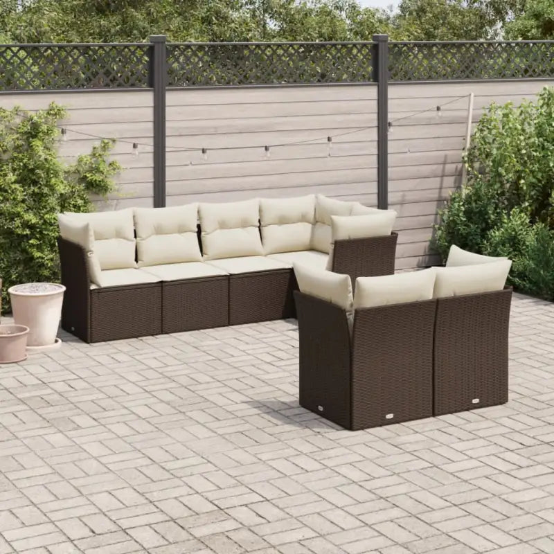 Loungebank in poly rattan met waterdichte tas en gepoedercoat staal - Bruin en crème - Tuinsets