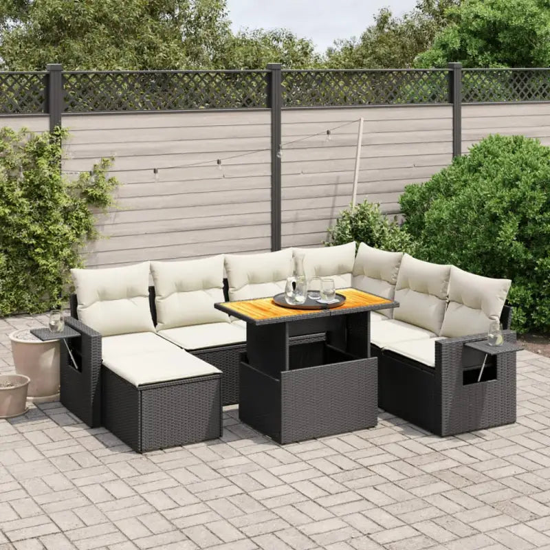 Loungebank in zwart materiaal met gepoedercoat staal Afmetingen - Zwart en crème / 3x hoek + 3x midden + voetensteun