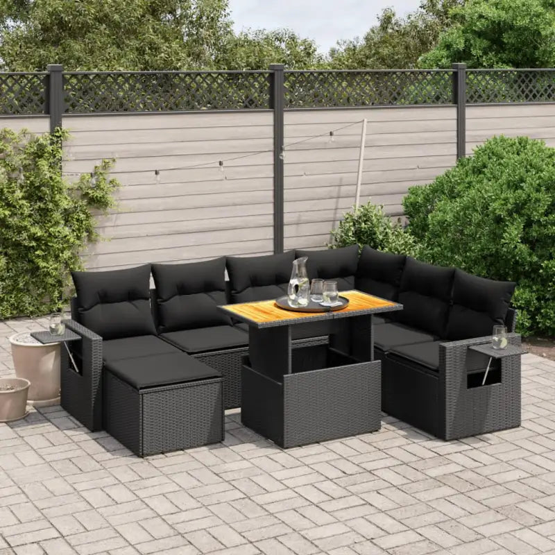 Loungebank in zwart materiaal met gepoedercoat staal Afmetingen - Zwart / 3x hoek + 3x midden + voetensteun + Tafel