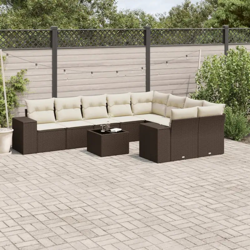 Loungebank in zwart materiaal met gepoedercoat staal afmetingen - Bruin en crème / Met tafel - Tuinsets