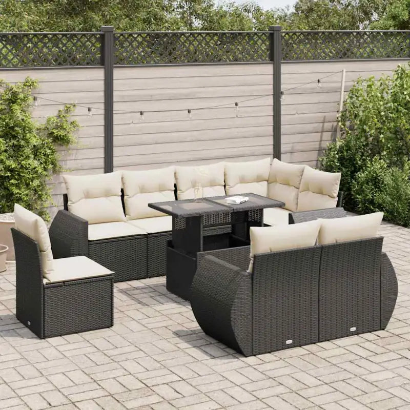 Loungebank met beige materiaal en gepoedercoat staal afmetingen - Zwart en crème / met opbergruimte - Tuinsets