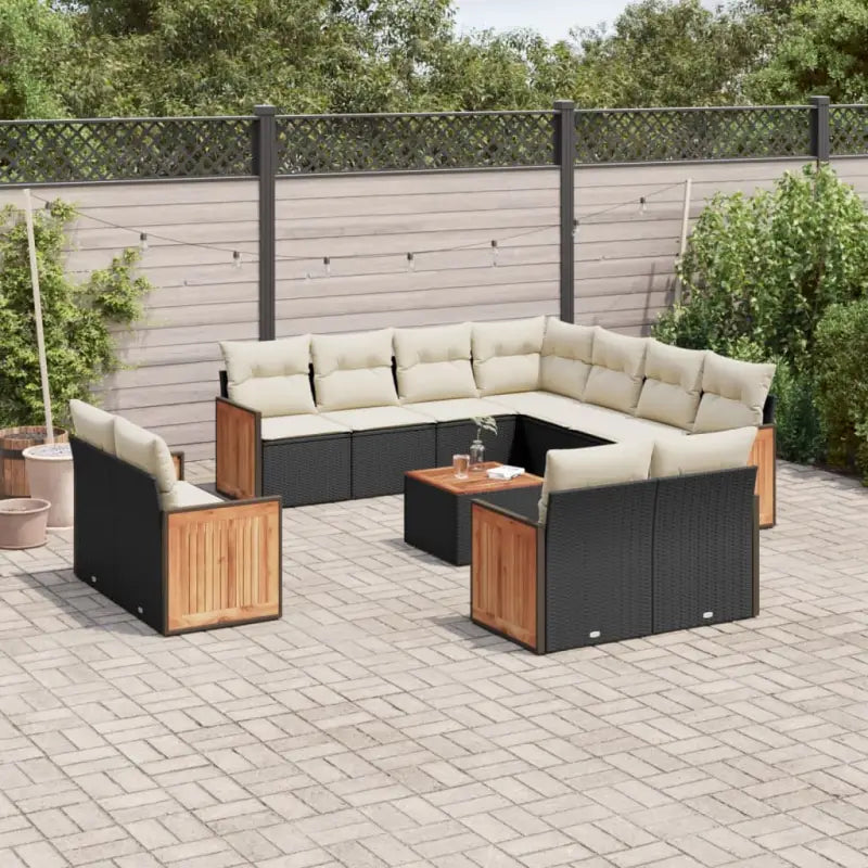 Loungebank met beige materiaal en gepoedercoat staal voor buiten - Zwart en crème / Met tafel - Tuinsets