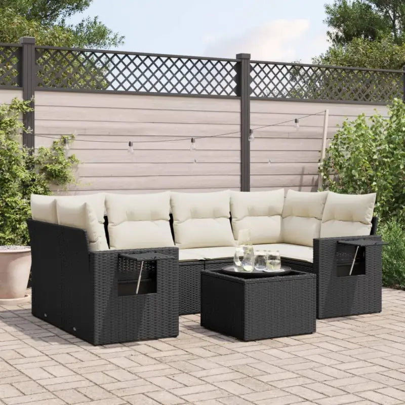 Loungebank met beige materiaal en gepoedercoat staal voor je tuin - Zwart en crème - Tuinsets