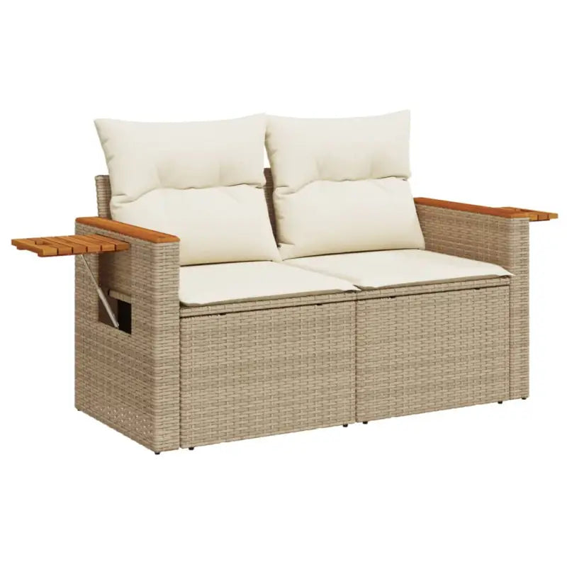 Loungebank met beige materiaal en poly rattan voor buitenplezier - Tuinsets