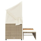 Loungebank met luifel en voetenbanken van poly rattan met gepoedercoat staal - Loungebanken