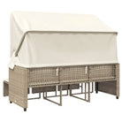 Loungebank met luifel en voetenbanken van poly rattan met gepoedercoat staal - Loungebanken
