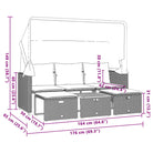Loungebank met luifel en voetenbanken van poly rattan met gepoedercoat staal - Loungebanken