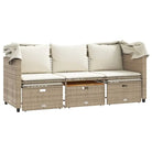 Loungebank met luifel en voetenbanken van poly rattan met gepoedercoat staal - Loungebanken