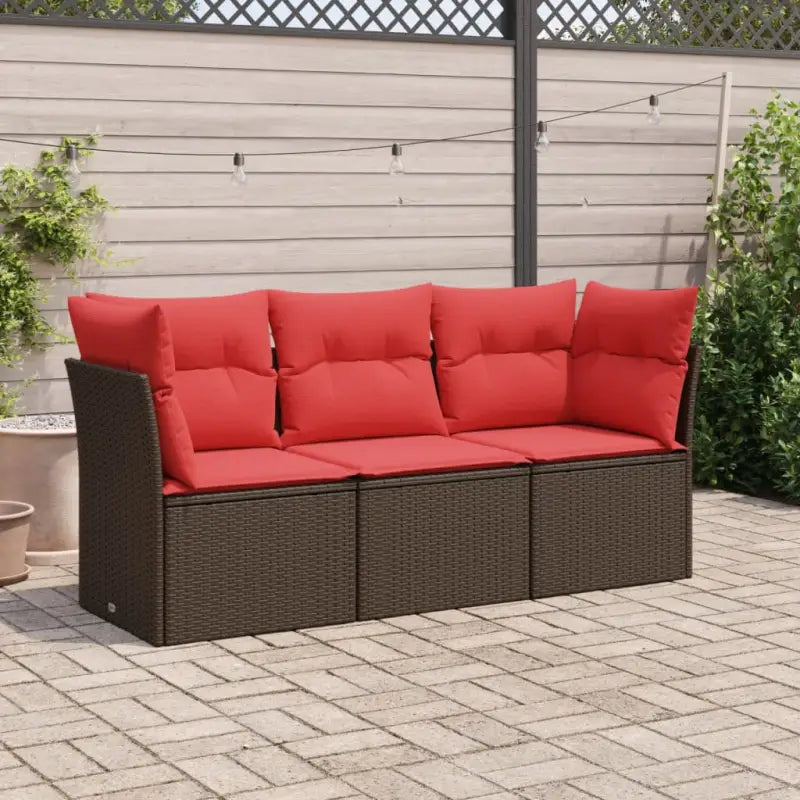 Loungebank met poly rattan tuinafmeting en waterdichte tas voor buitengebruik - Bruin en rood / Zonder tafel - Tuinsets