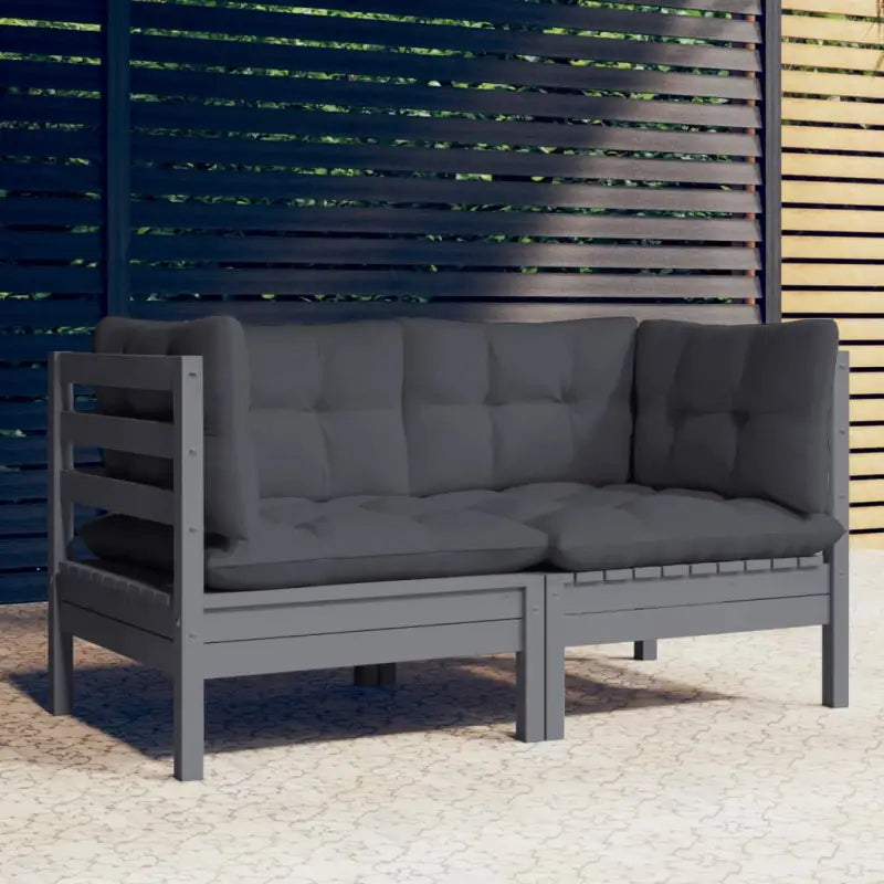 Loungebank met rug- en zijkussens van massief grenenhout - Grijs / 1 - Loungebanken