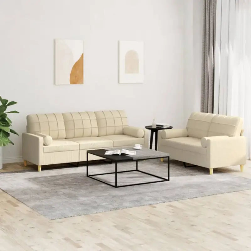 Loungebank met ruime zitbreedte en totale afmetingen voor in huis - Crème / met kussens - Banken