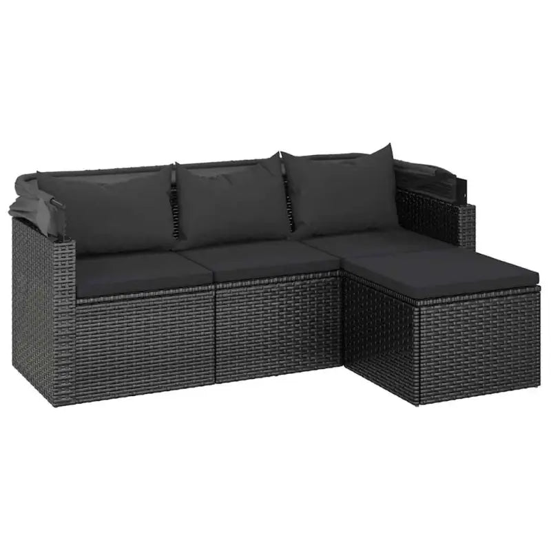 Loungebank met voetenbank van poly rattan en gepoedercoat staal zwart materiaal - Loungebanken