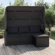 Loungebank met voetenbank van poly rattan en gepoedercoat staal zwart materiaal - Loungebanken