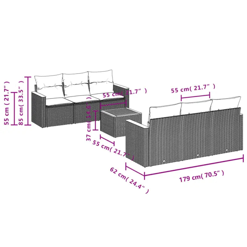 Loungebank met zwart materiaal en poly rattan voor tuin of terras - Tuinsets