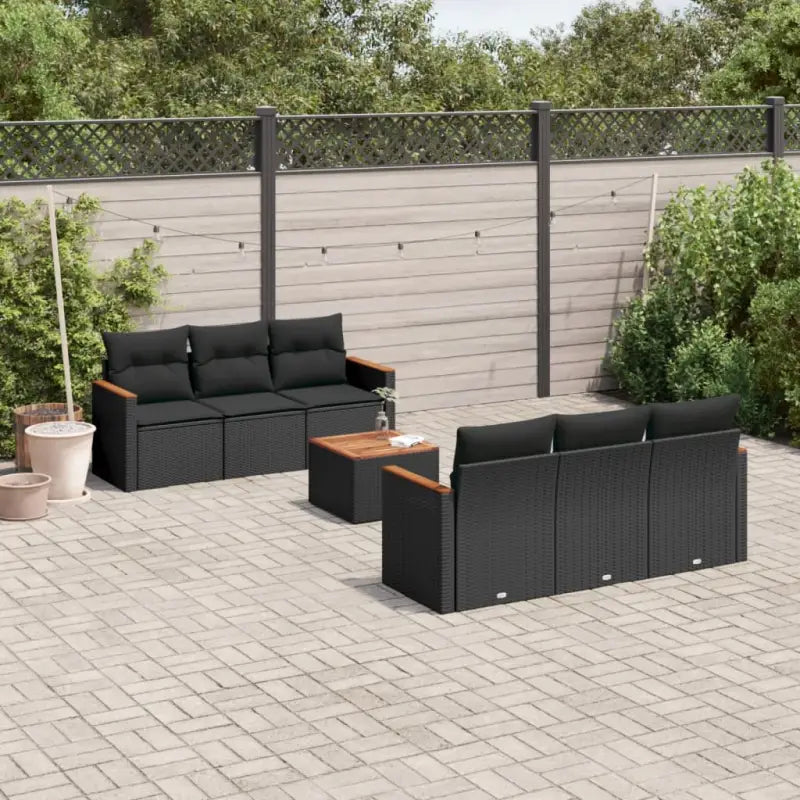 Loungebank met zwart materiaal en poly rattan voor tuin of terras - Zwart - Tuinsets