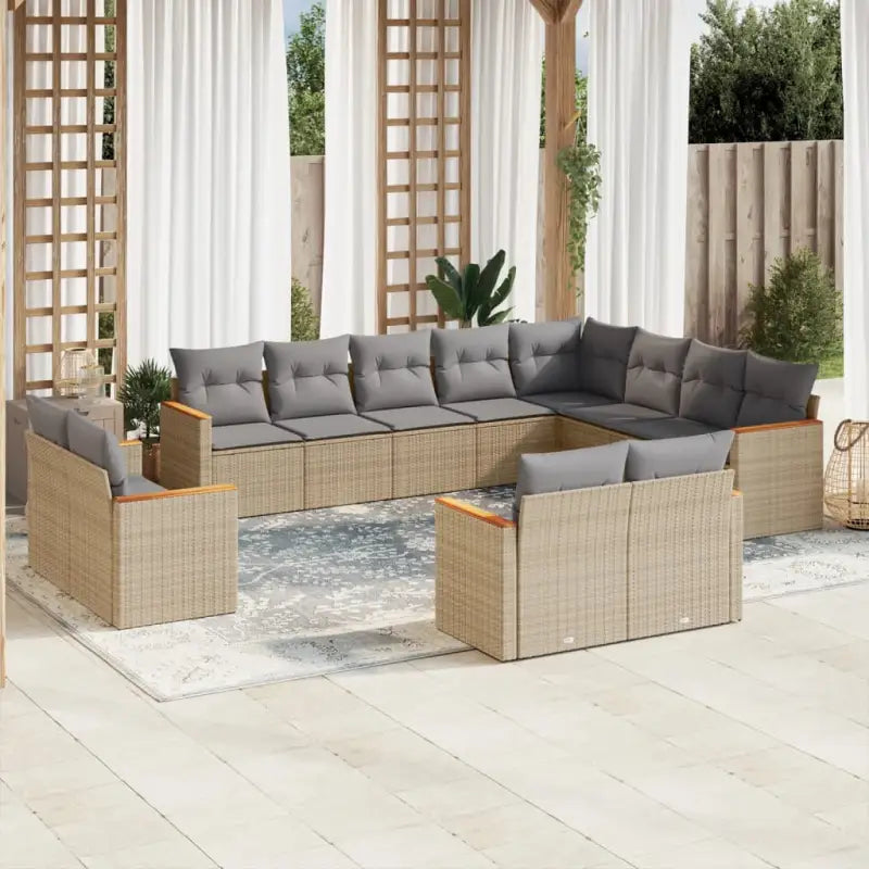 Loungebank set in gemengd beige met gepoedercoat staal en afmetingen - Gemengd beige / Zonder tafel - Tuinsets