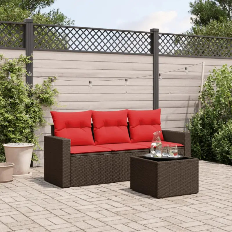 Loungebank set in zwart materiaal met gepoedercoat staal afmetingen - Bruin en rood / Met tafel - Tuinsets
