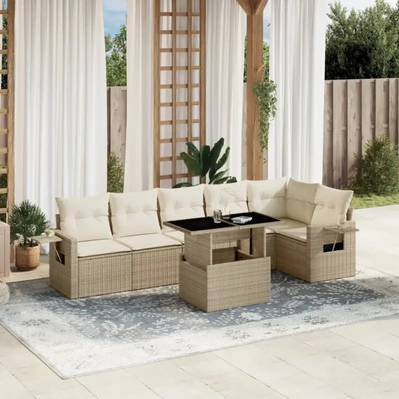 Loungebank set met beige materiaal en gepoedercoat staal afmetingen - beige en crèmekleurig / Met tafel - Tuinsets