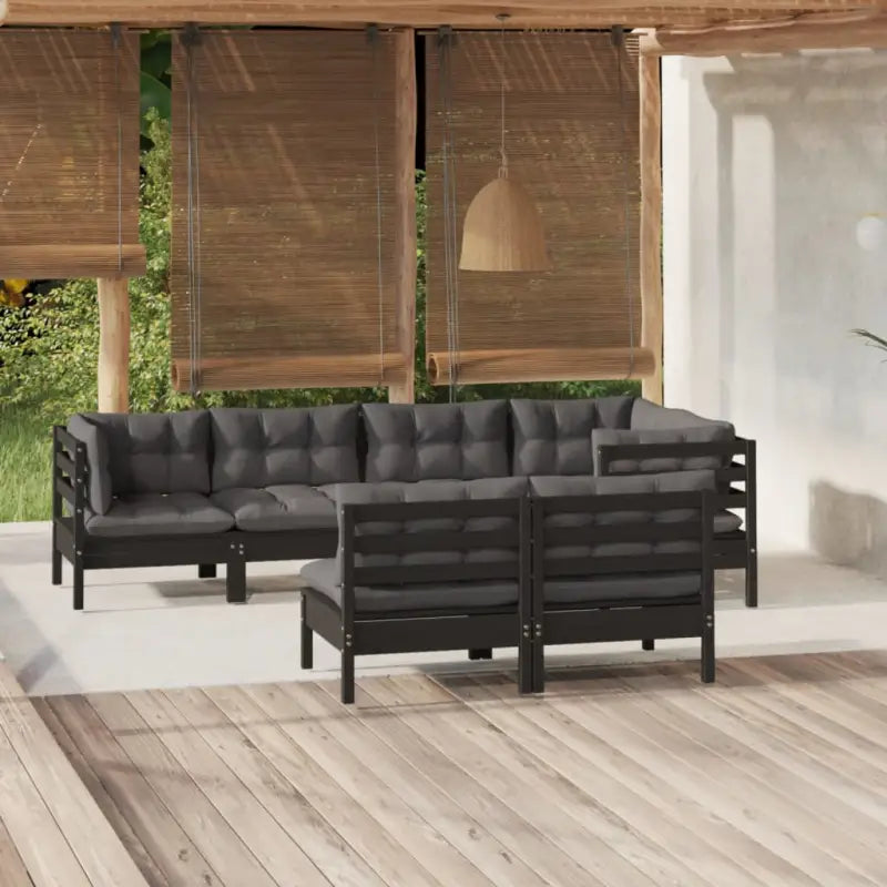 Loungebank Set met massief grenenhout voor in de tuin - Zwart - Tuinsets