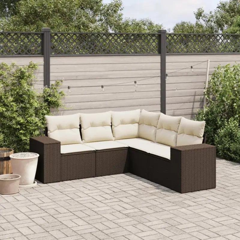 Loungebank tuinset met beige materiaal en gepoedercoat staal afmetingen - Bruin en crème / Zonder tafel - Tuinsets