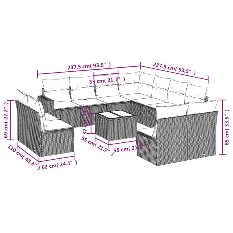 Loungebank van beige materiaal en gepoedercoat staal voor tuinmetragings - Tuinsets