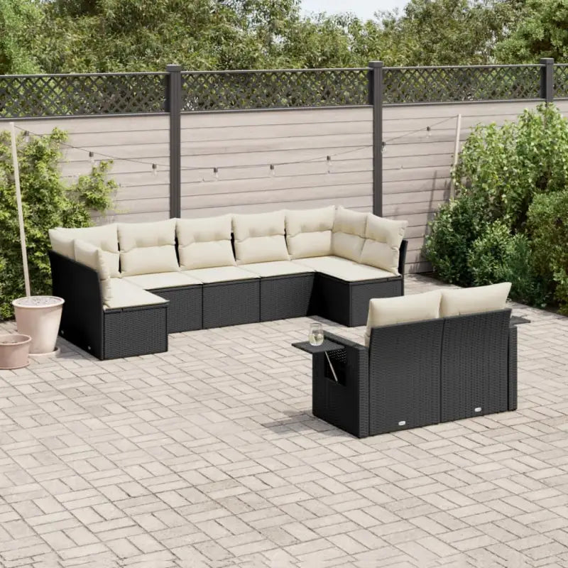 Loungebank van beige materiaal en gepoedercoat staal voor tuin of terras - Zwart en crème / Zonder tafel - Tuinsets