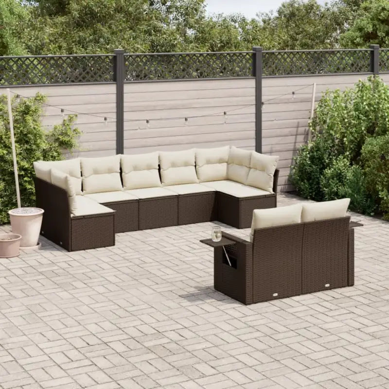 Loungebank van beige materiaal en gepoedercoat staal voor tuin of terras - Bruin en crème / Zonder tafel - Tuinsets