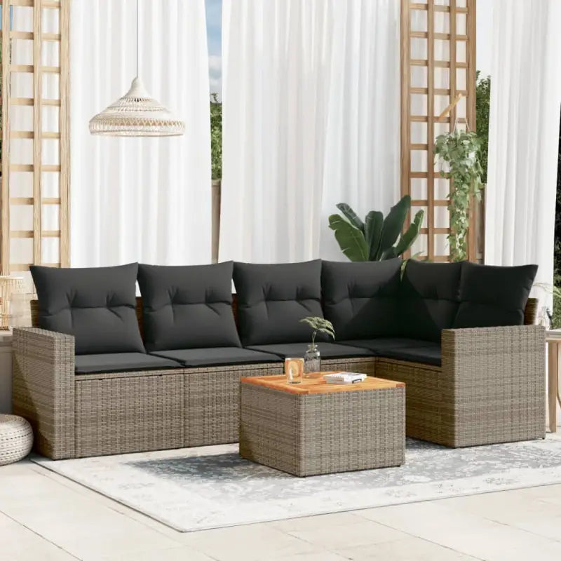 Loungebank van gemengd beige materiaal voor tuin of terras - grijs en donkergrijs / hoek + 2x midden + Tafel - Tuinsets