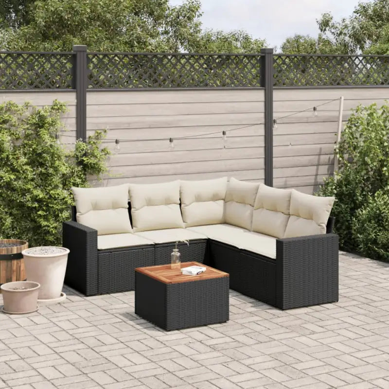Loungebank van gemengd beige materiaal voor tuin of terras - Zwart en crème / 2x midden + hoek + Tafel - Tuinsets