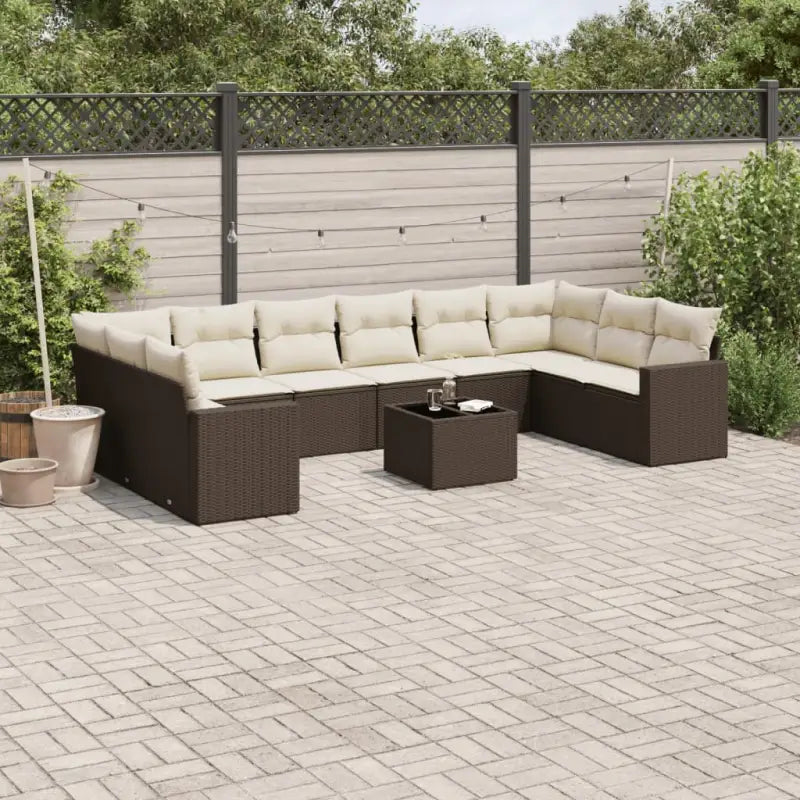 Loungebank van gepoedercoat staal met beige materiaal voor tuin en terras - Bruin en crème / Met tafel - Tuinsets