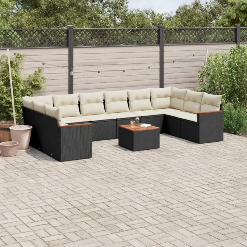 Loungebank van gepoedercoat staal voor terras met zwart materiaal - Zwart en crème / Met tafel - Tuinsets