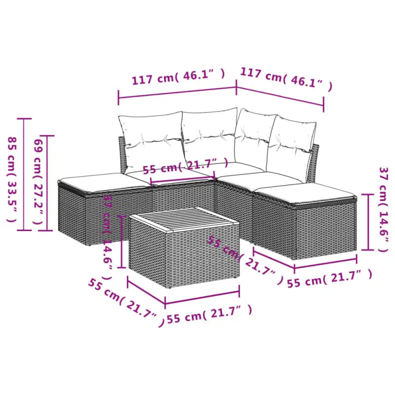 Loungebank van gepoedercoat staal voor tuin en terras in zwart materiaal - Tuinsets