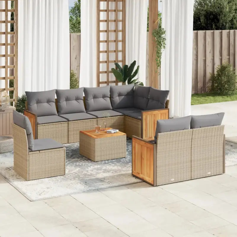 Loungebank van gepoedercoat staal voor tuin of terras in zwart materiaal - Beige en grijs / Met tafel - Tuinsets