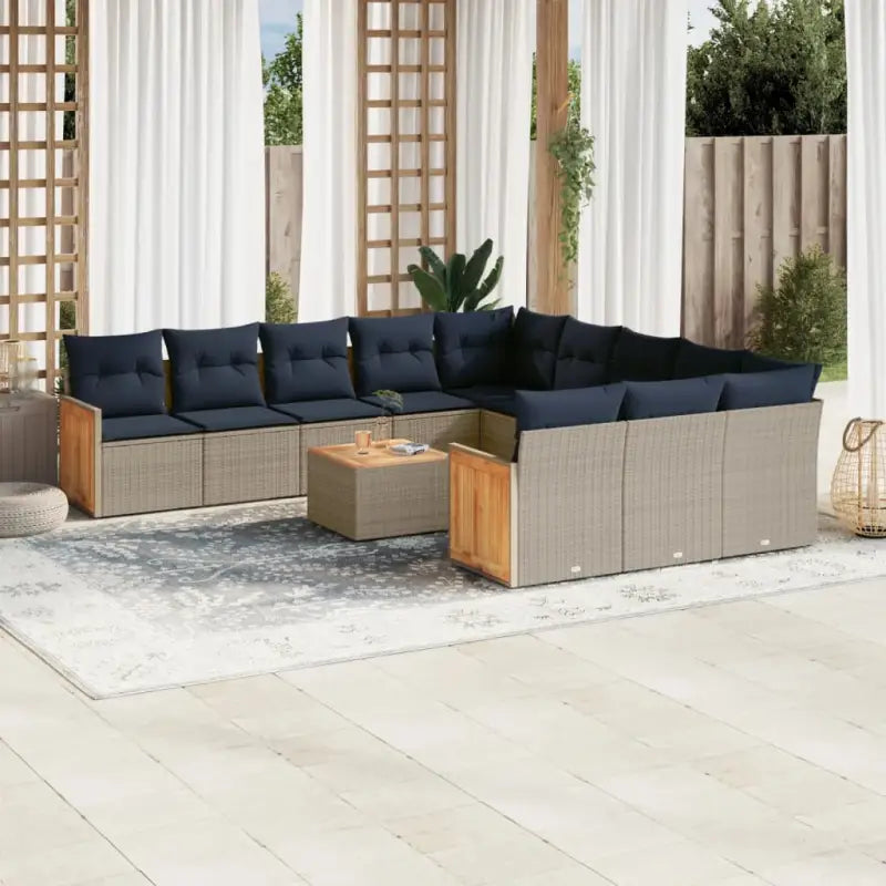 Loungebank van grijs materiaal met gepoedercoat staal en waterdichte zak - Grijs en blauw / Met tafel - Tuinsets