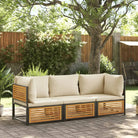 Loungebank van massief acaciahout en gepoedercoat staal voor comfort - Crème / 3 seater - Tuinsets