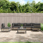 Loungebank van poly rattan met antraciet materiaal en gepoedercoat staal - 1 / Donkergrijs / 3x hoek + 3x midden