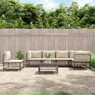 Loungebank van poly rattan met antraciet materiaal en gepoedercoat staal - 1 / Beige / 3x hoek + 3x midden + Tafel