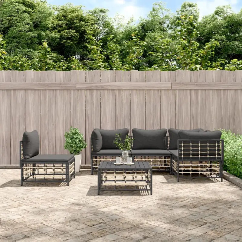 Loungebank van poly rattan met antraciet materiaal en gepoedercoat staal - Loungebanken