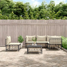 Loungebank van poly rattan met antraciet materiaal en gepoedercoat staal - 1 / Beige / 3x hoek + 2x midden + Tafel
