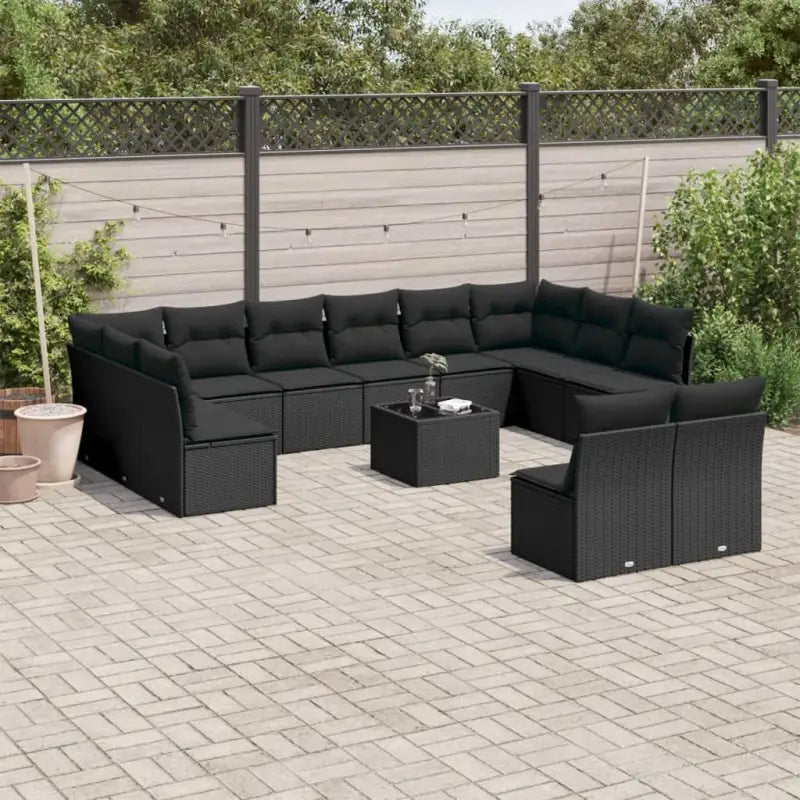 Loungebank van poly rattan met beige materiaal en gepoedercoat staal - Zwart / Met tafel - Tuinsets