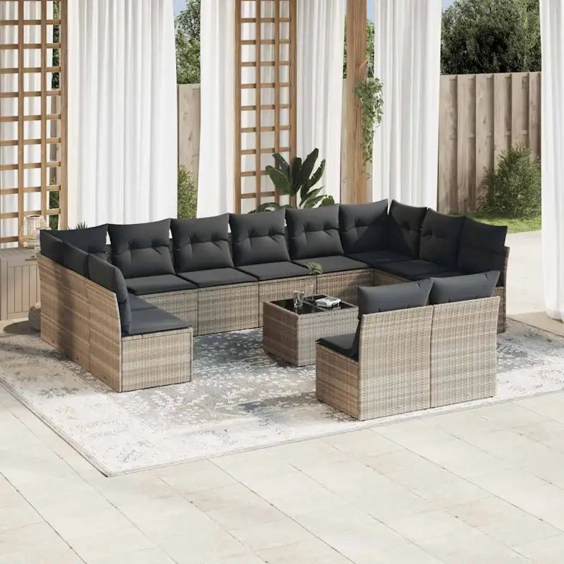 Loungebank van poly rattan met beige materiaal en gepoedercoat staal - Lichtgrijs / Met tafel - Tuinsets